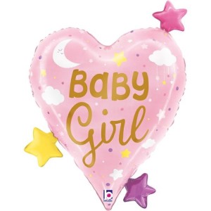 Balão Coração rosa Baby Girl 64cm Grabo