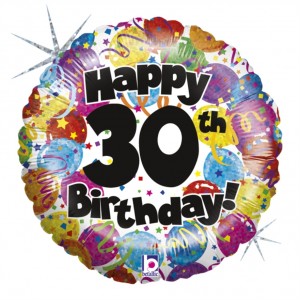 Balão Foil Happy Birthday 30 Holographic 46Cm