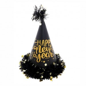 Chapéu Preto Happy New Year Estrelas Douradas