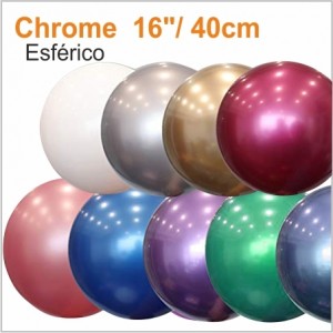10 Balões Cromados Esférico 40cm