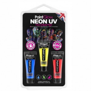 Kit 3 Tintas de Neon UV Facial e Corporal 