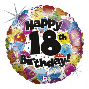 Balão Foil Happy Birthday 18 Holographic 46Cm