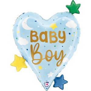 Balão Coração Azul Baby Boy 64cm Grabo