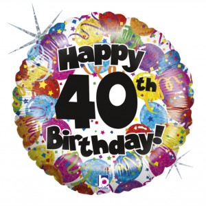 Balão Foil Happy Birthday 40 Holographic 46Cm