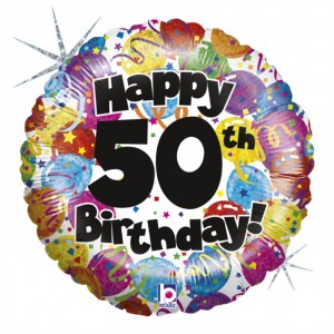 Balão Foil Happy Birthday 50 Holographic 46Cm