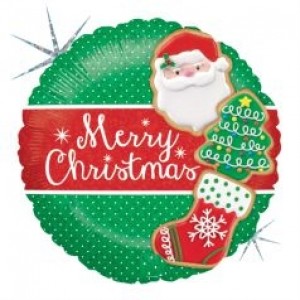 Balão Foil Redondo Feliz Natal Cookies (Glitter) 46cm Grabo