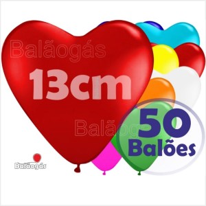 50 Balões Coração 13cm