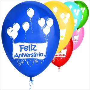 10 Balões Feliz Aniversário Faixa ( Desenho 2 faces)