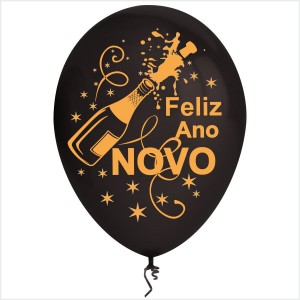 10 Balões Feliz Ano Novo Pretos(Desenho 2 faces)