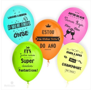 10 Balões Despedidas de Solteiros e Aniversário com 5 Frases impresso nas 2 faces 