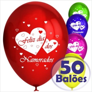 50 Balões Redondos Feliz dia dos Namorados (Desenho 2 faces)